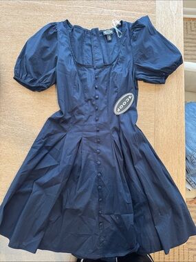 Scoop Navy Puff-Sleeve Mini Dress